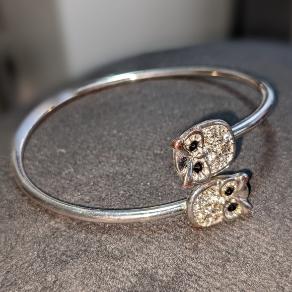 Silver Double Owl Bangle Bracelet - Picture 7 of 7
